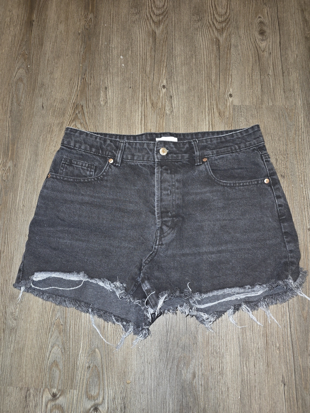 H&M Black Distressed Cutoff Denim Shorts